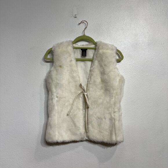Mossimo Cream Faux Fur Tie Front Vest Sz XS - Picture 1 of 9